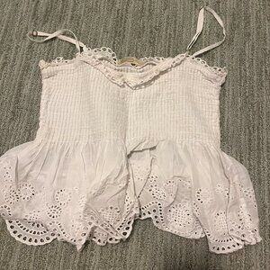 LoveShackFancy White Eyelet Smocked Cami Top